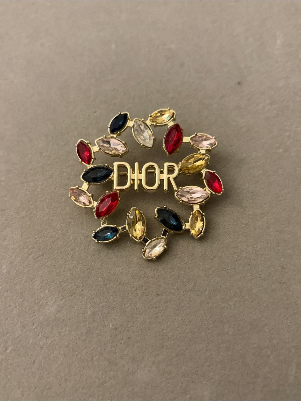 Gold-Tone Brooch with Red, Blue, Pink, Yellow and Clear Crystals